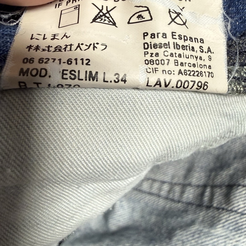 Diesel Jeans Men 31x34 Reslim Slim Straight Light Wash Whiskered Y2K Italy 00796 - Picture 10 of 15